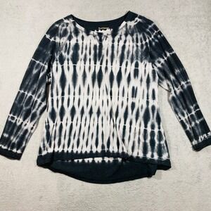 RuffHewn Tie Dye Top Women 2X Black‎ White Mesh Raglan Sleeve High Low Hem